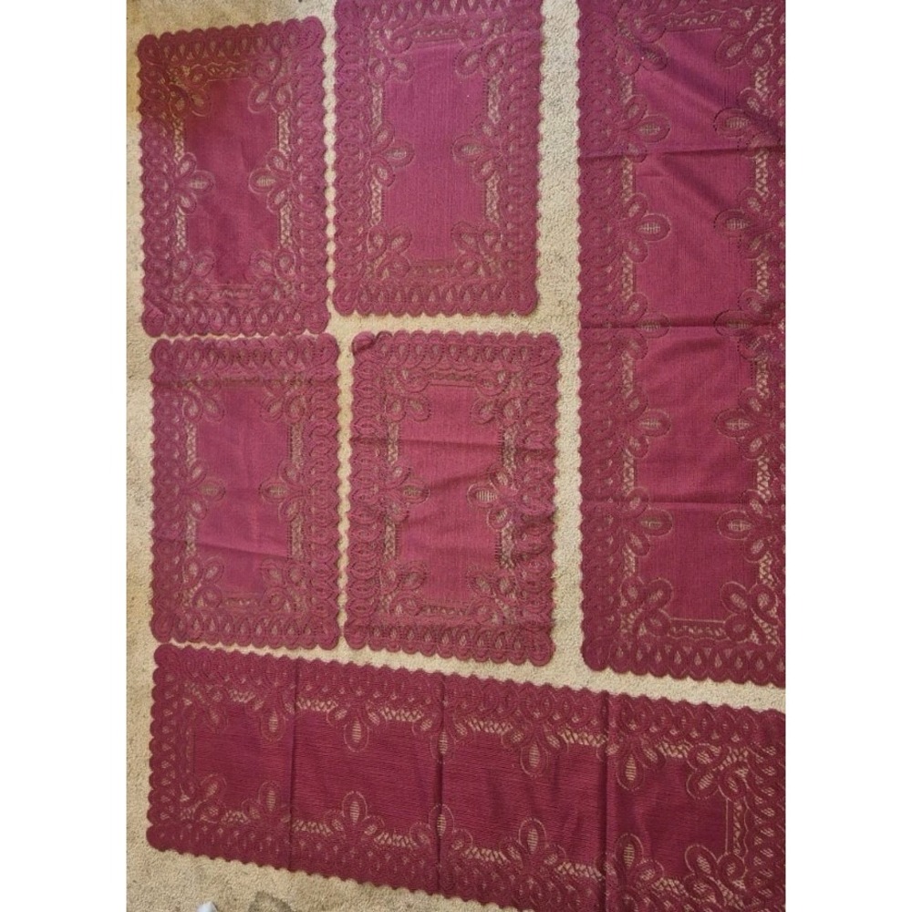 Burgundy Lace‎ Table Runner & Placemat Set – 6pc Matching Vintage Style - Picture 5 of 5